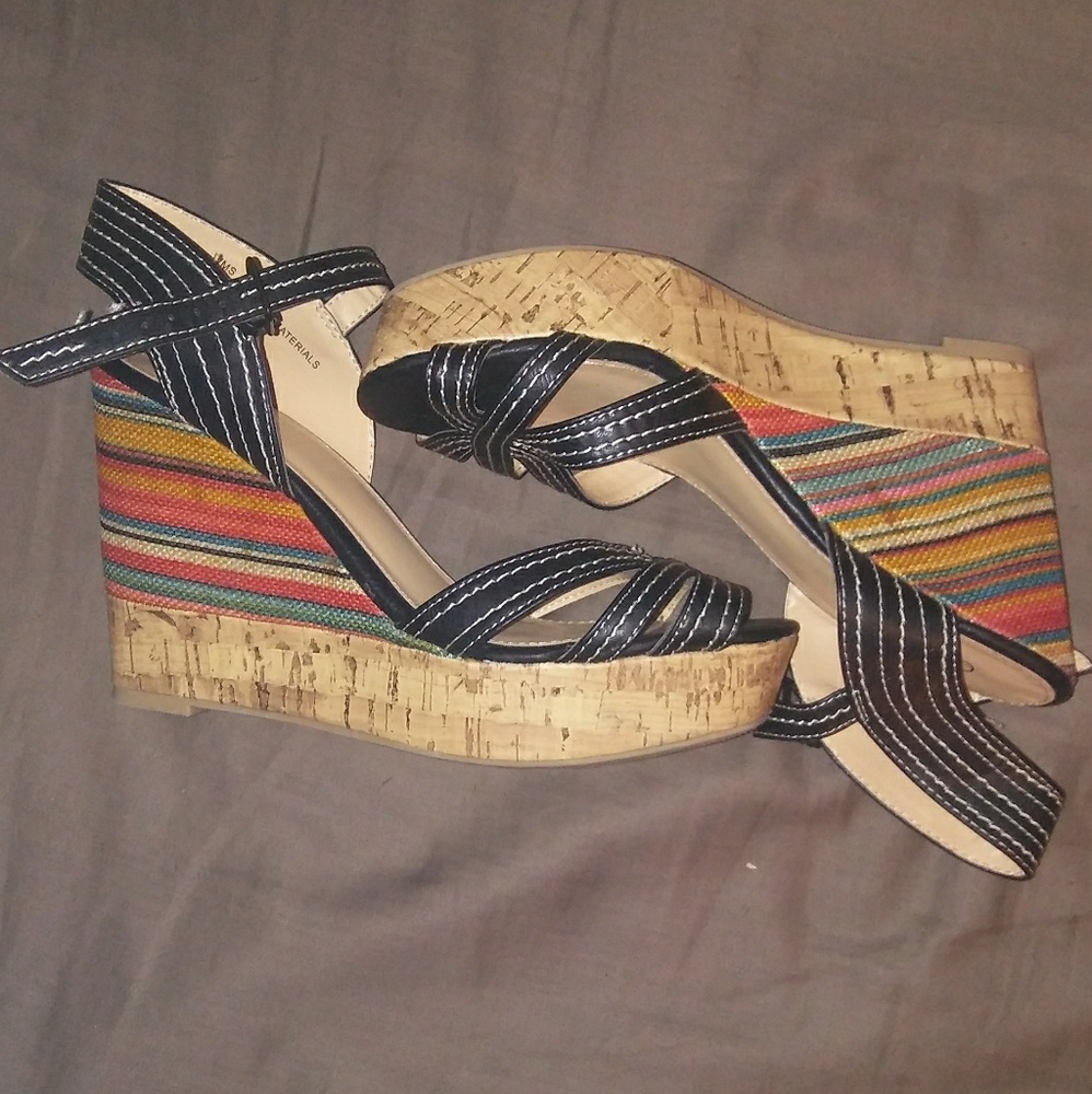 Colorful Cato Cork Wedges/Sandals (Size 7)